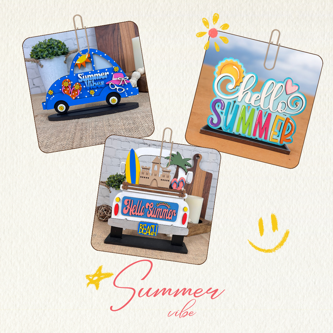 Add vibrant summer flair to your home with Janet's Craft Corner's DIY kit: the Summer Vibes Volkswagen Shelf Sitter, a playful set featuring a blue van.