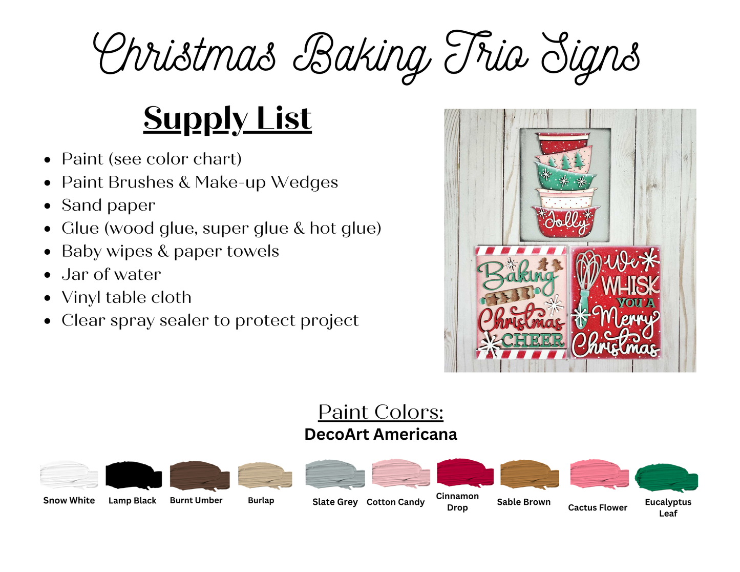 Christmas Baking Switchable Farmhouse Signs - DIY craft kit - Choice of 3