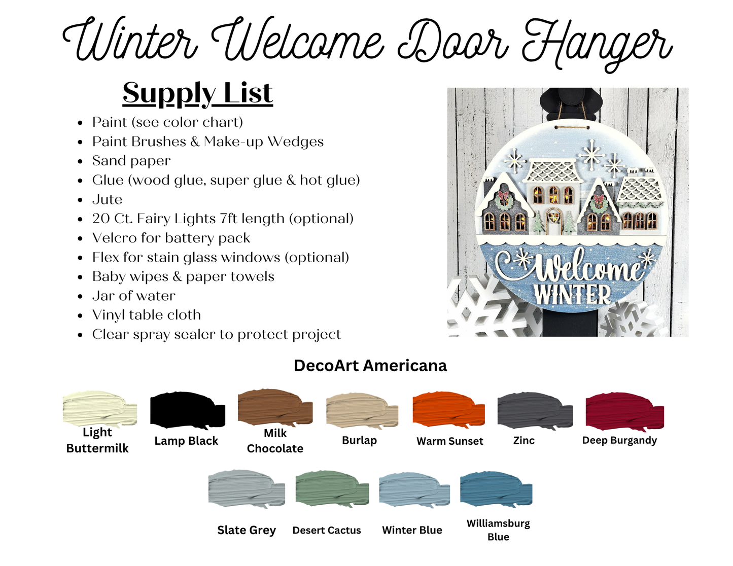 Welcome Winter Round Wall Hanger - DIY seasonal home decor craft kit - set of 1