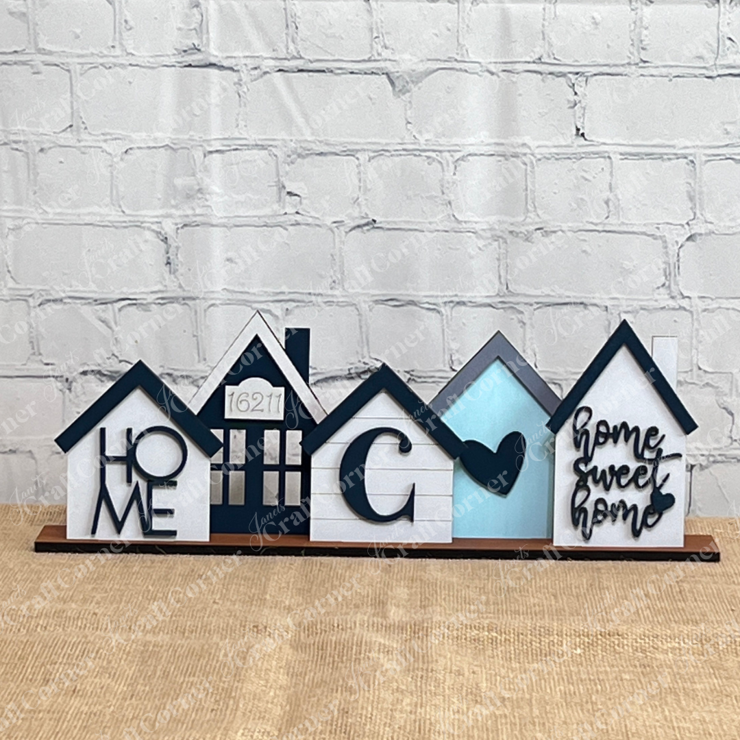 Family Houses Shelf Sitter - DIY home decor craft kit - set of 1