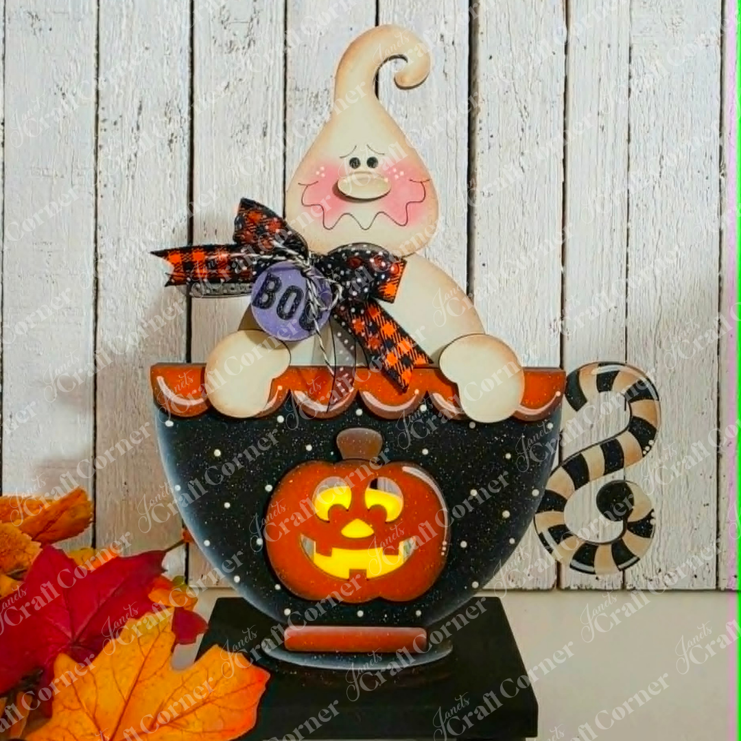 Ghost Tea Cup Votive Shelf Sitter - DIY home decor craft kit - set of 1
