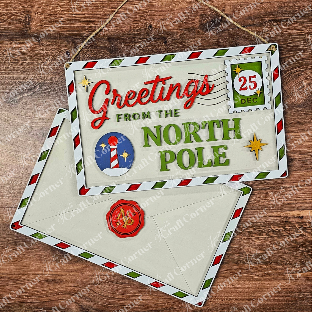 Greetings North Pole Door Hanger - DIY seasonal home decor craft kit - set of 1