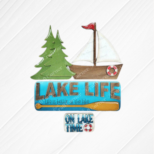The Lake Life Interchangeable Insert by Janet's Craft Corner is a DIY seasonal home decor craft kit with 3 pieces, perfect for adding lake-themed charm to your space.