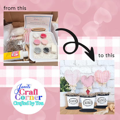 Before and after comparison of craft supplies and finished product for Janet's Craft Corner Crafted by You subscription, January 2025