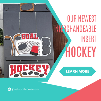 Hockey Interchangeable Insert - DIY seasonal home decor craft kit - 1 set of 3 pieces