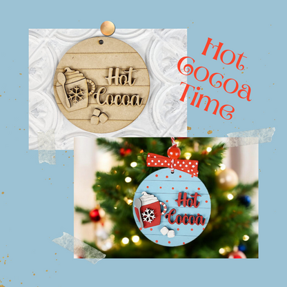 The Hot Cocoa Round Ornament from Janet's Craft Corner, a delightful DIY craft kit, adds charm to your holiday décor. The wooden mug and marshmallows ornament hangs beautifully on the Christmas tree with "Hot Cocoa Time" accents, enhancing your festive home.