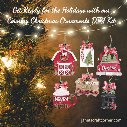 Country Christmas Ornaments - DIY holiday craft kits - Choice of 6