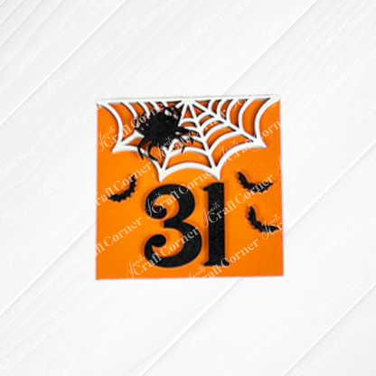 Janet's Craft Corner Halloween Mini Shelf Sitters - DIY seasonal home decor kit (Set of 1) features an orange square with a black “31,” spider web, and bats—perfect for festive Halloween decorating or crafting.
