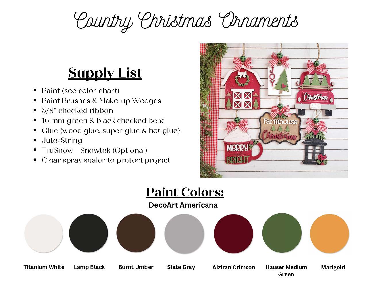 Country Christmas Ornaments - Set of 6 | DIY Decoration Kits