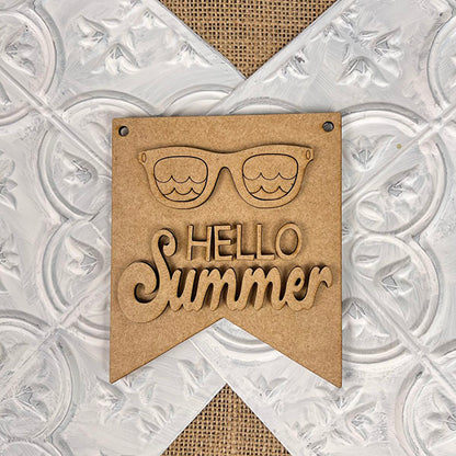 Add a touch of charm to your home decor with Janet's Craft Corner Summer Mini Signs. This delightful wooden sign features an engraved sunglasses graphic and the words "Hello Summer," set against a decorative white textured background, making it an ideal addition to your collection.