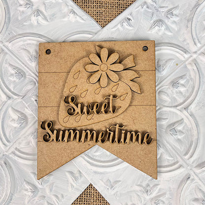 Janet's Craft Corner presents the delightful Summer Mini Signs, ideal for home decor enthusiasts. These wooden wall pieces feature a strawberry and flower design with the elegantly scripted "Sweet Summertime." The textured white backdrop and burlap accent offer a charming canvas, perfect for those who enjoy crafting their own summer-themed decorations.