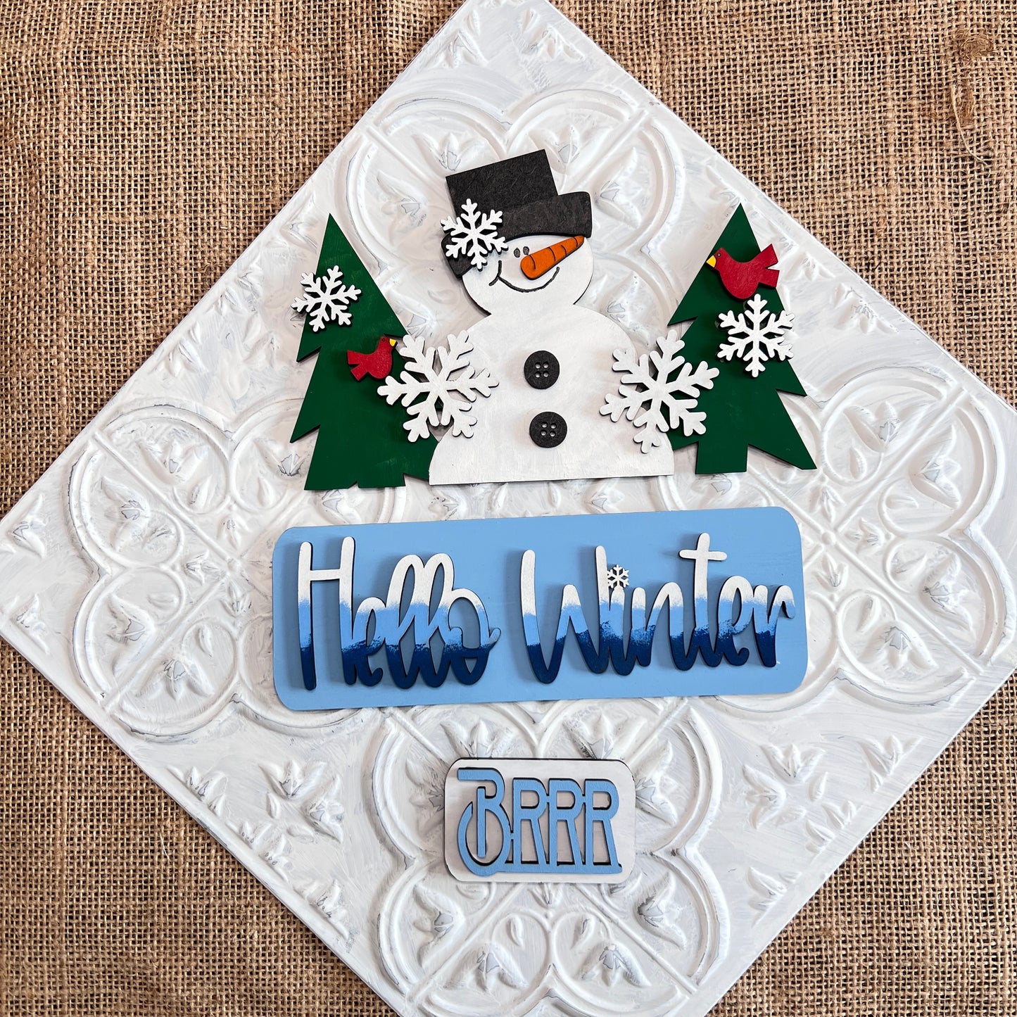 Hello Winter Interchangeable Insert - DIY seasonal home decor craft kit - 1 set of 3 pieces