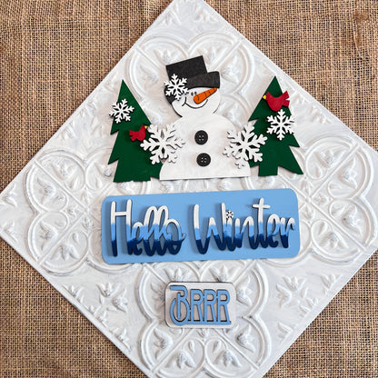 Hello Winter Interchangeable Insert - DIY seasonal home decor craft kit - 1 set of 3 pieces