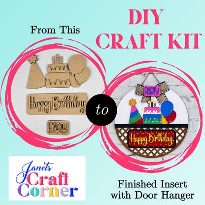 Happy Birthday Interchangeable Insert - DIY home decor craft kit - 1 set of 3 pieces