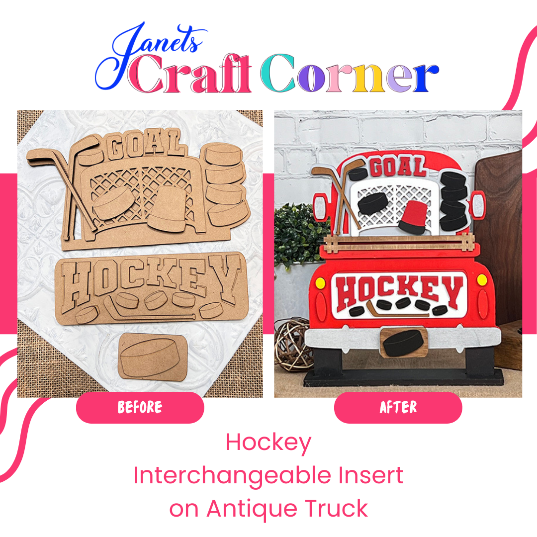 Hockey Interchangeable Insert - DIY seasonal home decor craft kit - 1 set of 3 pieces
