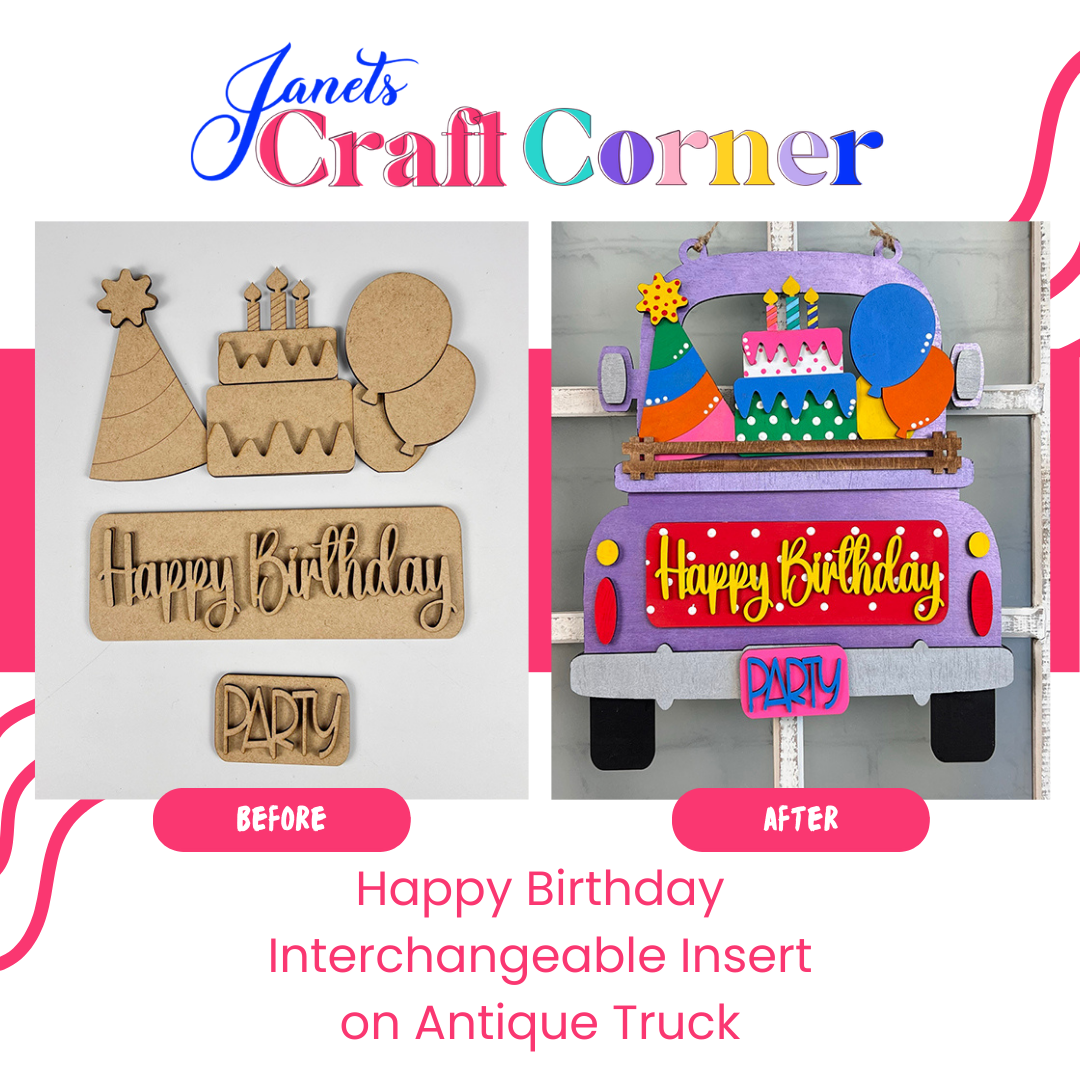 Happy Birthday Interchangeable Insert - DIY home decor craft kit - 1 set of 3 pieces