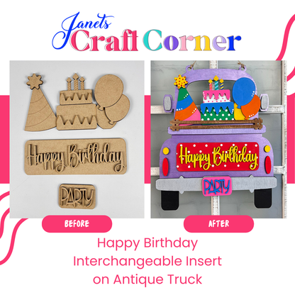 Happy Birthday Interchangeable Insert - DIY home decor craft kit - 1 set of 3 pieces