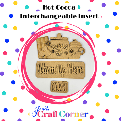 Hot Cocoa Interchangeable Insert - DIY seasonal home decor craft kit - 1 set of 3 pieces