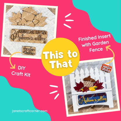 Craft kit with garden-themed signs and decorative elements on a colorful background.