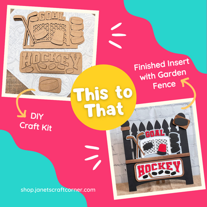 Hockey Interchangeable Insert - DIY seasonal home decor craft kit - 1 set of 3 pieces