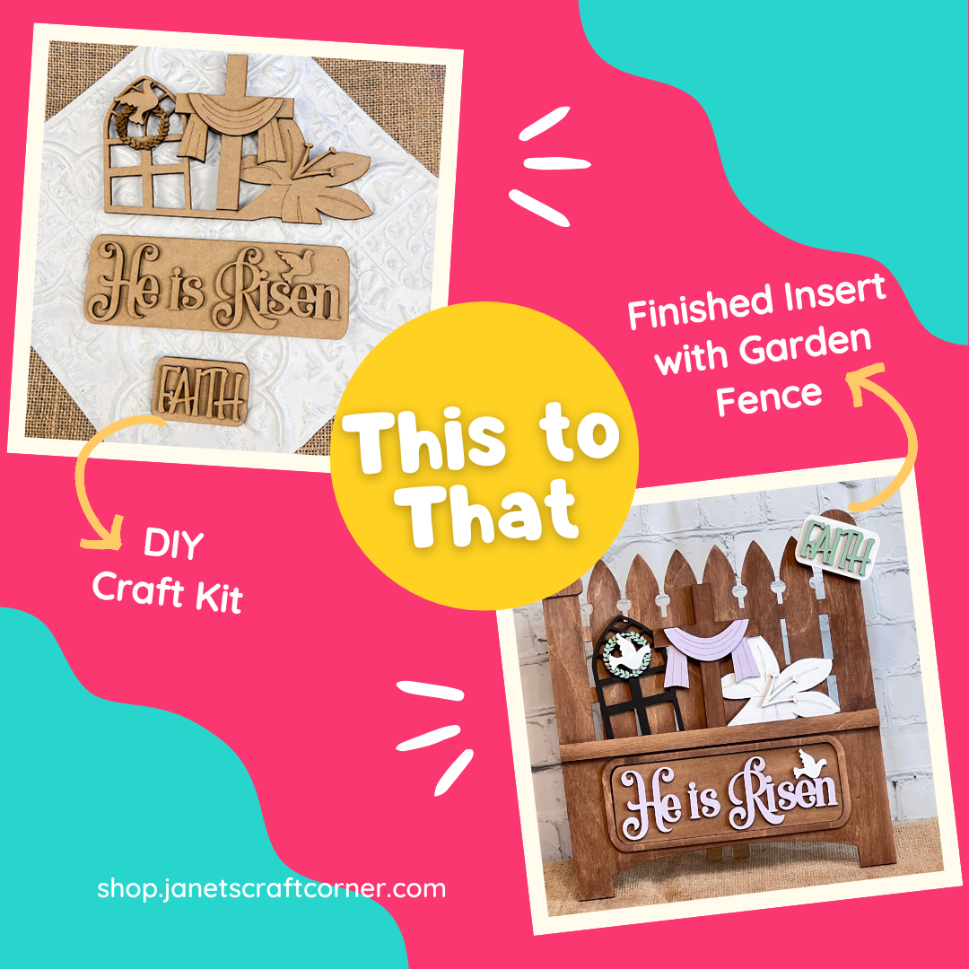 He is Risen Interchangeable Insert - DIY seasonal home decor craft kit - 1 set of 3 pieces