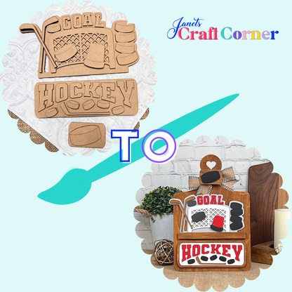 Hockey Interchangeable Insert - DIY seasonal home decor craft kit - 1 set of 3 pieces