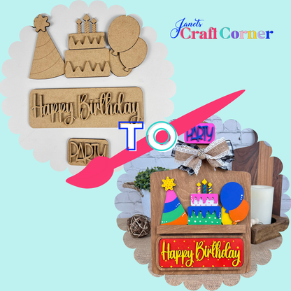 Happy Birthday Interchangeable Insert - DIY home decor craft kit - 1 set of 3 pieces