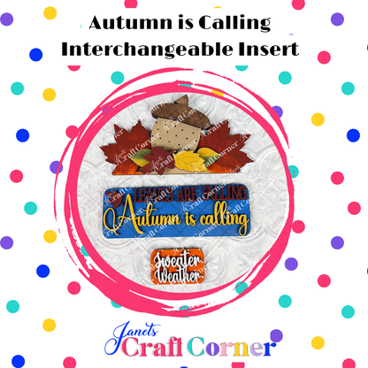Autumn-themed interchangeable insert with colorful polka dots and text on a white background.
