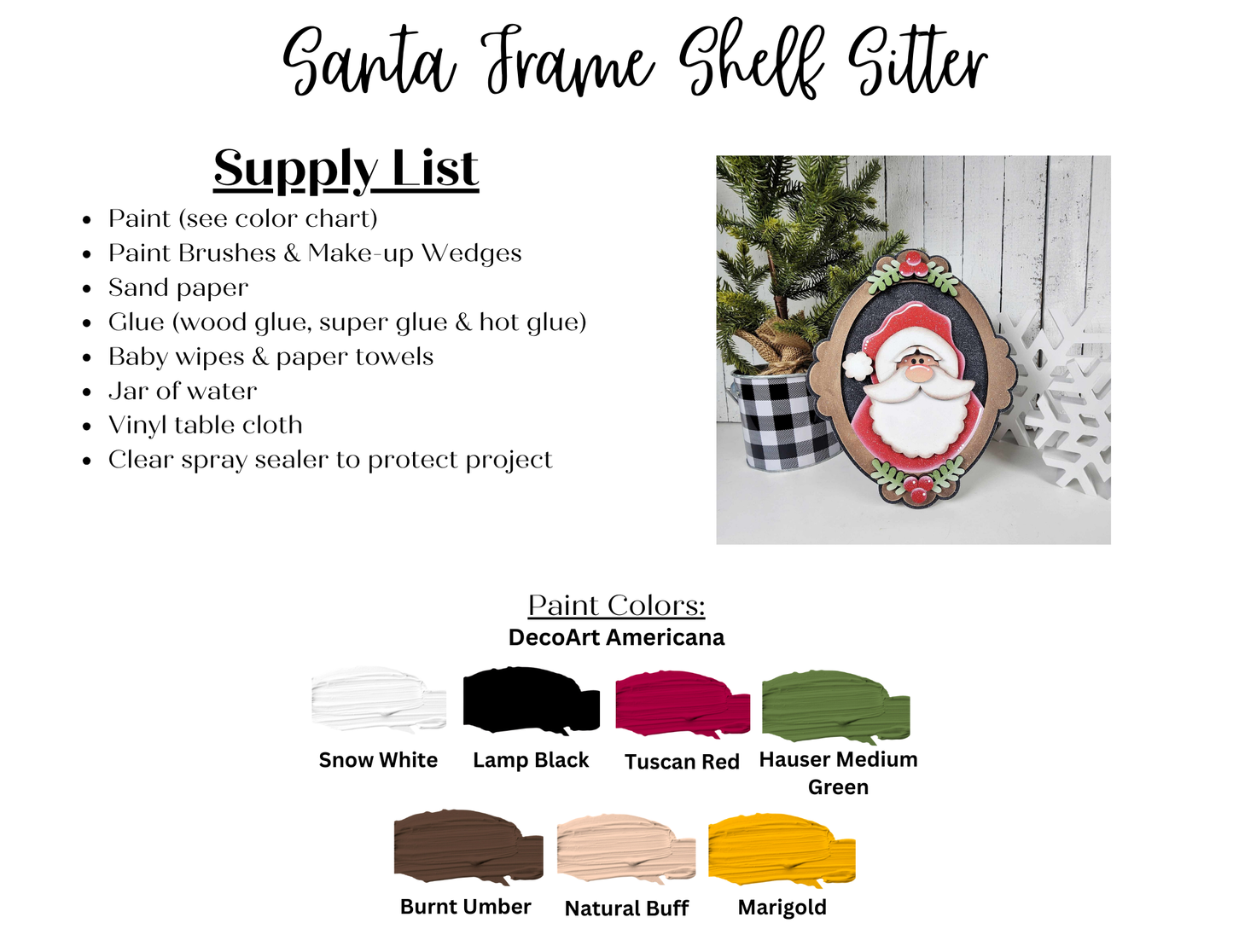 Make your own Framed Santa Shelf Sitter with this DIY kit from Janet's Craft Corner! Includes paints, tools, and materials to create festive home decor in red, white, black, and green—ideal for the holiday season.