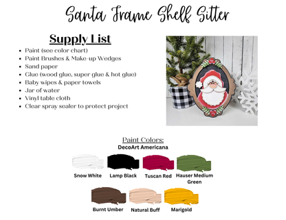 Make your own Framed Santa Shelf Sitter with this DIY kit from Janet's Craft Corner! Includes paints, tools, and materials to create festive home decor in red, white, black, and green—ideal for the holiday season.