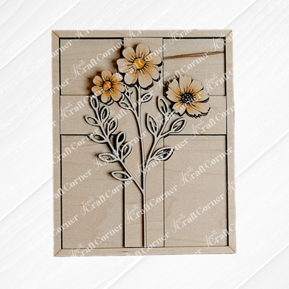 Janet's Craft Corner Easter Switchable Farmhouse Signs Spring DIY Craft Kit lets you choose from 4 designs—perfect for creating charming Easter wall décor or farmhouse-style art for your home. Shows here are the flowers on a cross design.