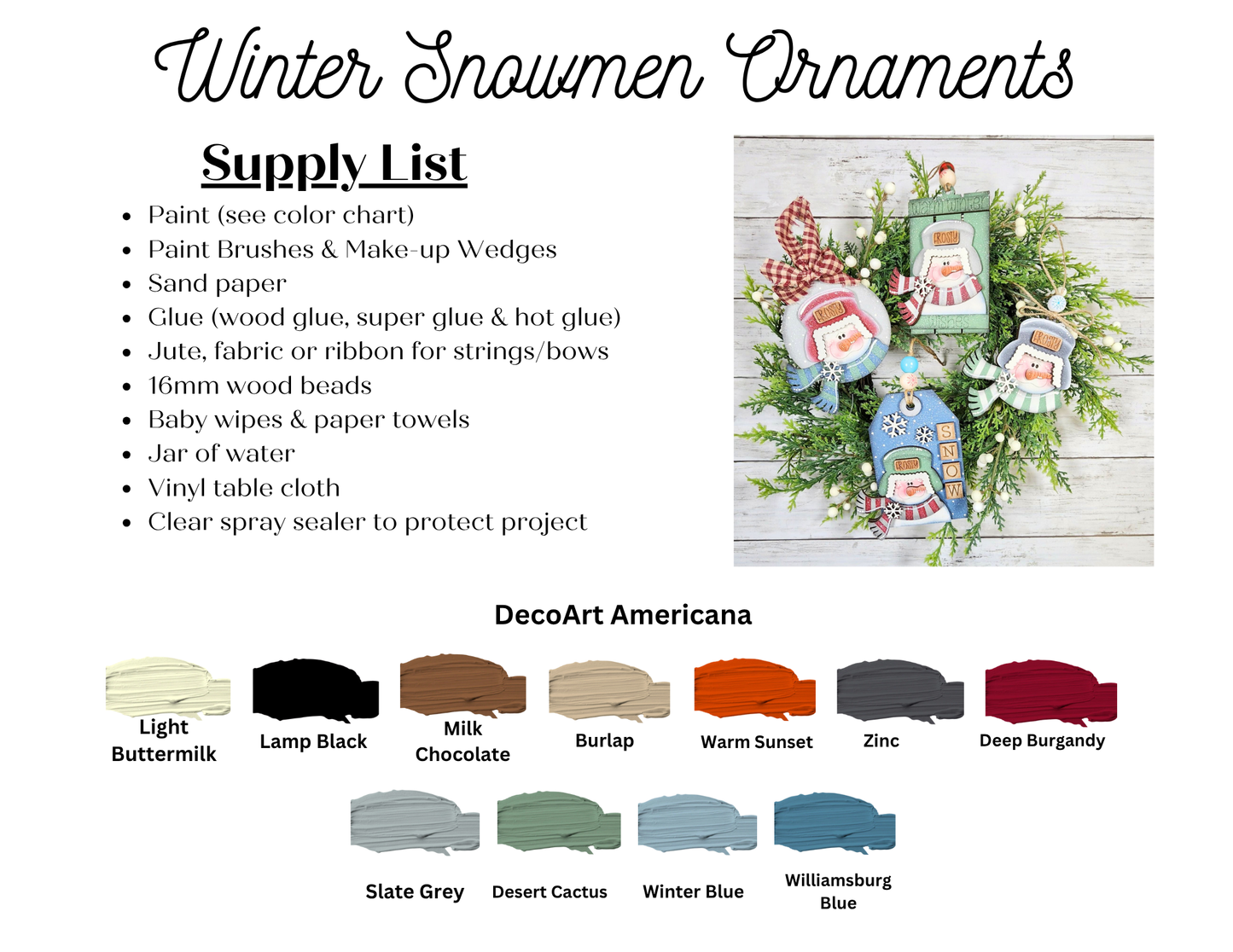 Winter Snowman Ornaments - DIY craft kits - Choice of 4