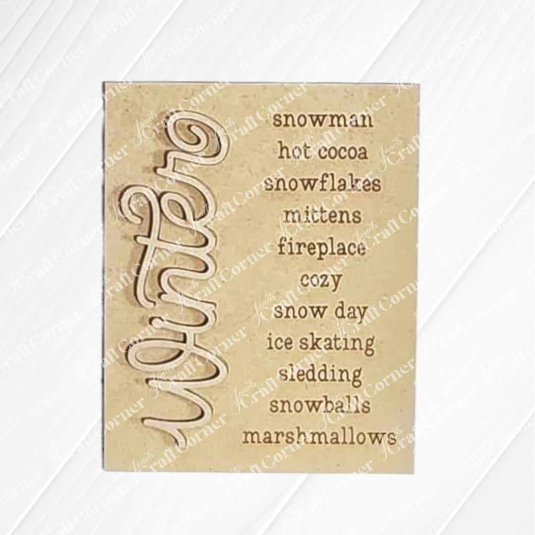 Craft a warm and inviting Winter Words Sign card from Janet's Craft Corner, highlighting enchanting winter-themed words such as "snowman" and "hot cocoa." Ideal for sprucing up your home decor or personalizing your space, this delightful card perfectly embodies the spirit of snowy days and cozy fireplaces.