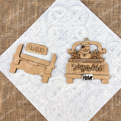 Antique Truck Gift Card Holder Ornament - DIY craft kit - Choice of 10 designs - Set of 1