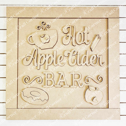 Apple Cider Bar Sign Shelf Leaner - DIY seasonal home decor craft kit - Set of 1