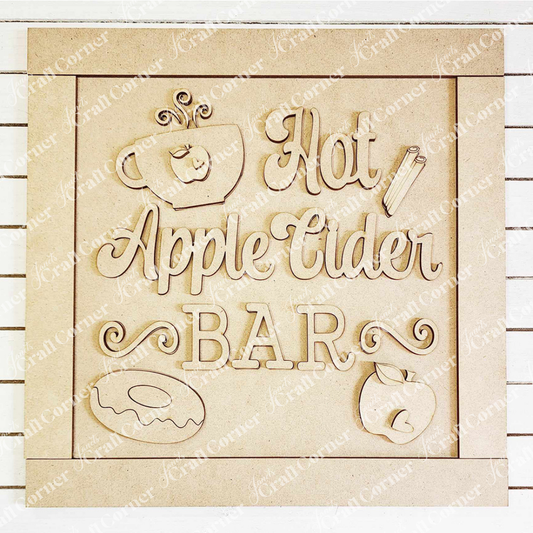 Apple Cider Bar Sign Shelf Leaner - DIY seasonal home decor craft kit - Set of 1