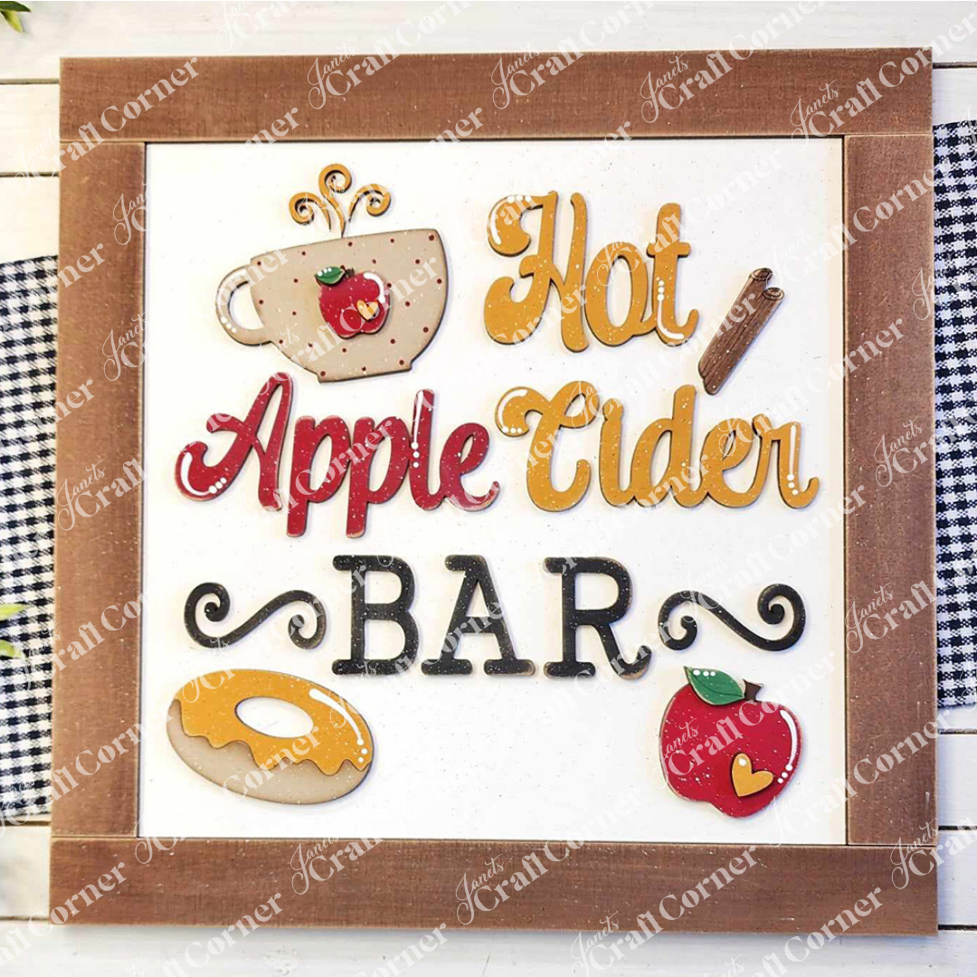 Apple Cider Bar Sign Shelf Leaner - DIY seasonal home decor craft kit - Set of 1