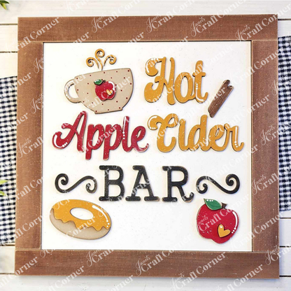 Apple Cider Bar Sign Shelf Leaner - DIY seasonal home decor craft kit - Set of 1