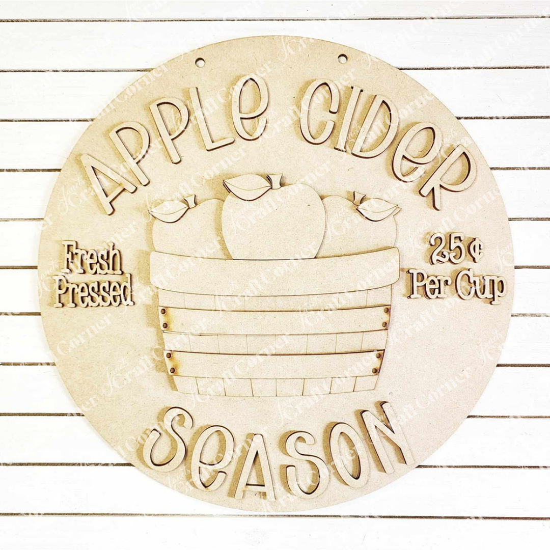 Apple Cider Door Hanger - DIY seasonal home decor craft kit - Set of 1