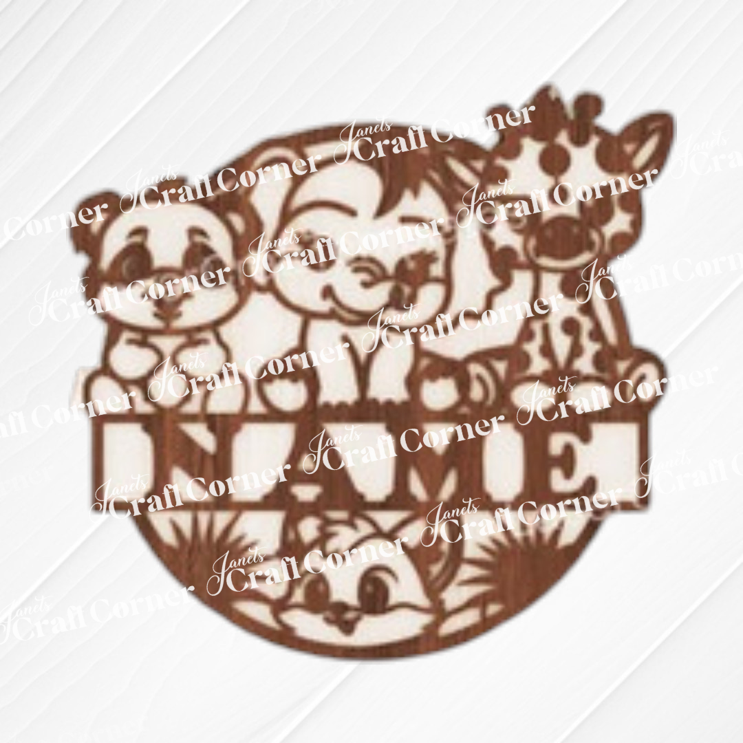 The Nursery Name Wall Hanger from Janet's Craft Corner features a wooden cutout of cartoon animals above "NICU" in bold. Great as an unfinished wood sign for DIY home decor or a wall hanger craft project.