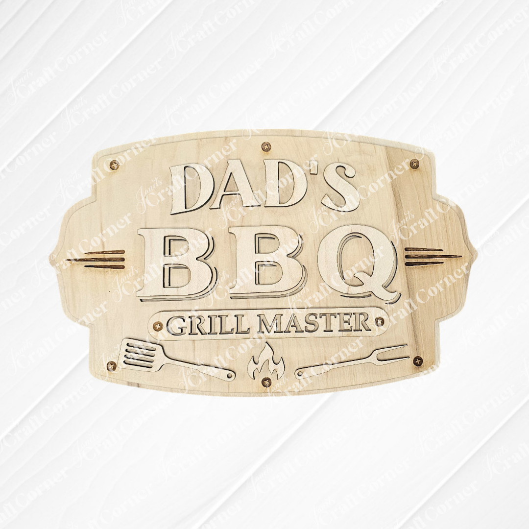 The BBQ Grill Master Personalized Shelf Leaner by Janet's Craft Corner is a DIY seasonal home decor craft kit featuring engraved grilling motifs—perfect for creative gifts or farmhouse style displays. Set of 1.
