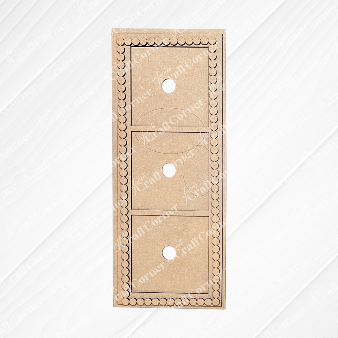 Heartland Bead Trim Swappable Squares Frame: Set of three scalloped-edge brown cardboard frames, each with a center circular hole. Perfect for DIY crafts or interchangeable square signs. Features a subtle patterned white background.