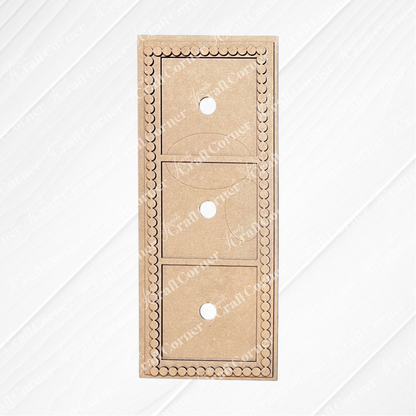 Heartland Bead Trim Swappable Squares Frame: Set of three scalloped-edge brown cardboard frames, each with a center circular hole. Perfect for DIY crafts or interchangeable square signs. Features a subtle patterned white background.