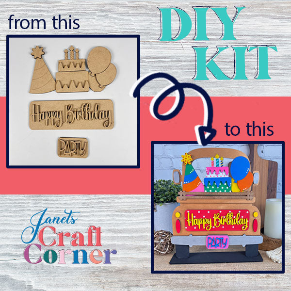 Happy Birthday Interchangeable Insert - DIY home decor craft kit - 1 set of 3 pieces