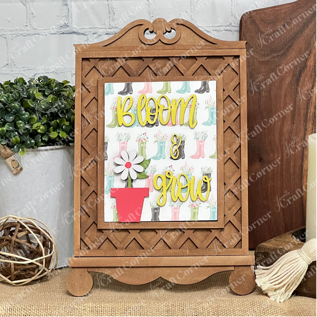 Janet's Craft Corner Cottage Frame for Switchable Farmhouse Signs is a DIY seasonal home decor kit. Display the set of 1 on your table with other accents for interchangeable rustic charm all year round.