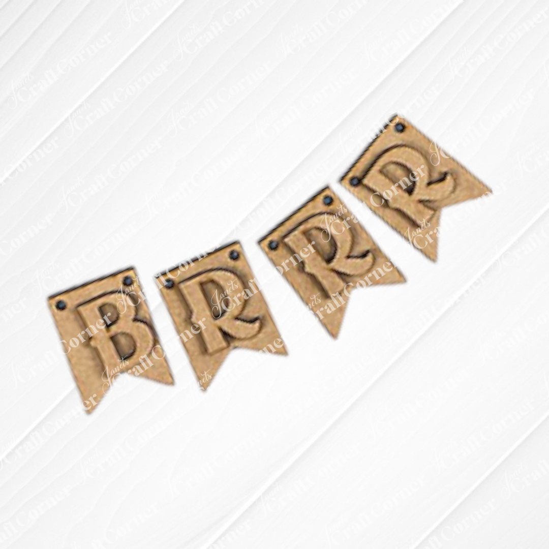 Create a festive atmosphere with the BRRR mini banner from Janet's Craft Corner. This winter-themed display is shown on a white shiplap background. Use the DIY kit to add an enchanting touch to your winter décor.