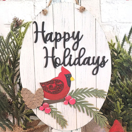 Cardinal Happy Holidays Door Hanger