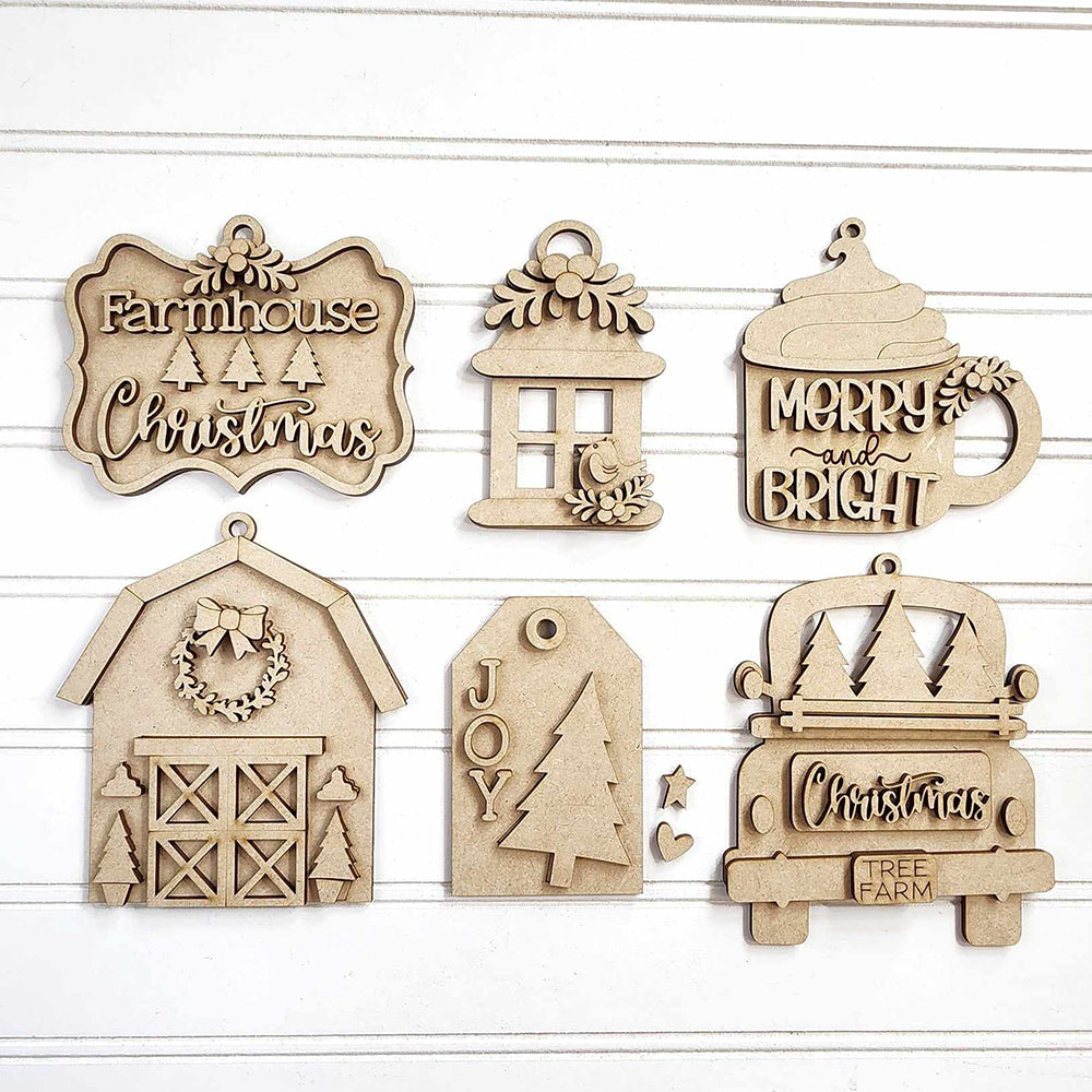 Country Christmas Ornaments - Set of 6 | DIY Decoration Kits