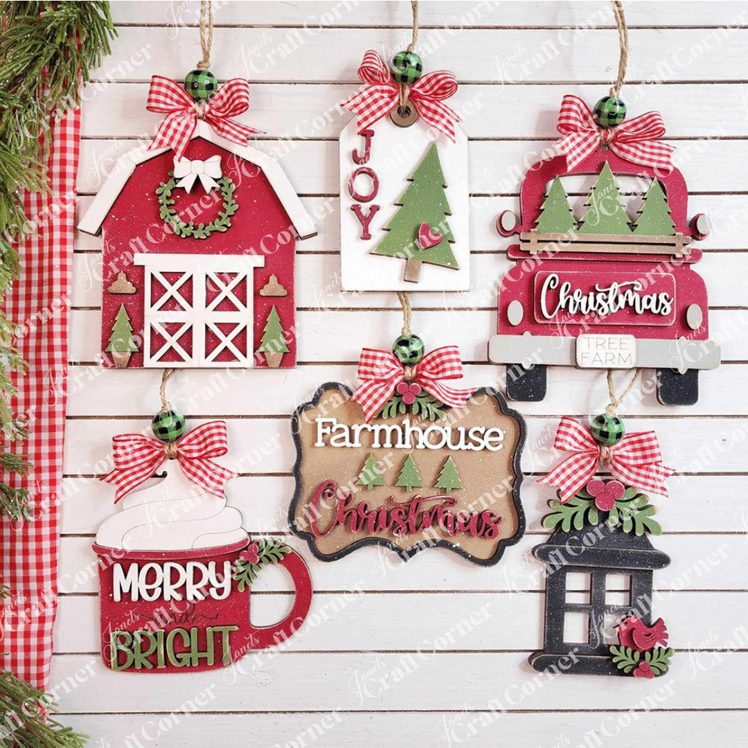 Country Christmas Ornaments - DIY holiday craft kits - Choice of 6