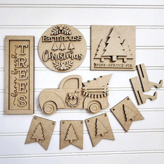 Farmhouse Christmas Tiered Tray DIY Decor Kit - Set of 5 pieces